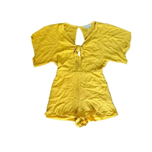 Louna Mustard Tie Romper Yellow Women’s Short Sleeve V-neck Size S - Picture 4 of 11